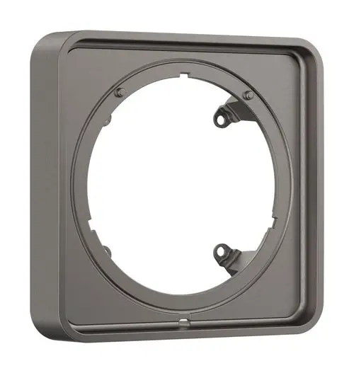 Schlichte, quadratische Verlängerungsrosette aus Metall mit runder Aussparung, die für Hansgrohe Produkte geeignet ist. Oberfläche in gebürstetem Schwarzchrom.